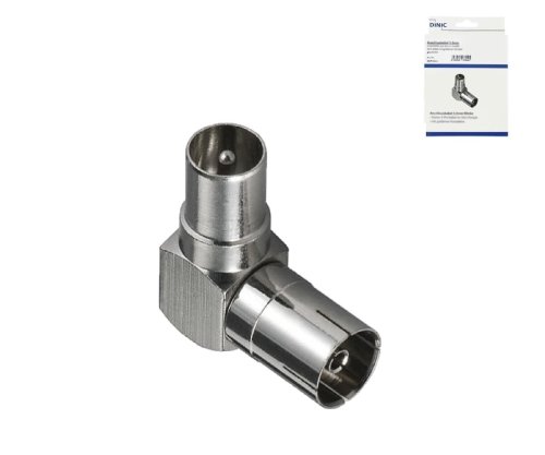 DINIC koaksiaalnurga adapter 90°, metallkorpusega koaksiaalpistik koaksiaalühendusele, DINIC-karp koos euroauguga